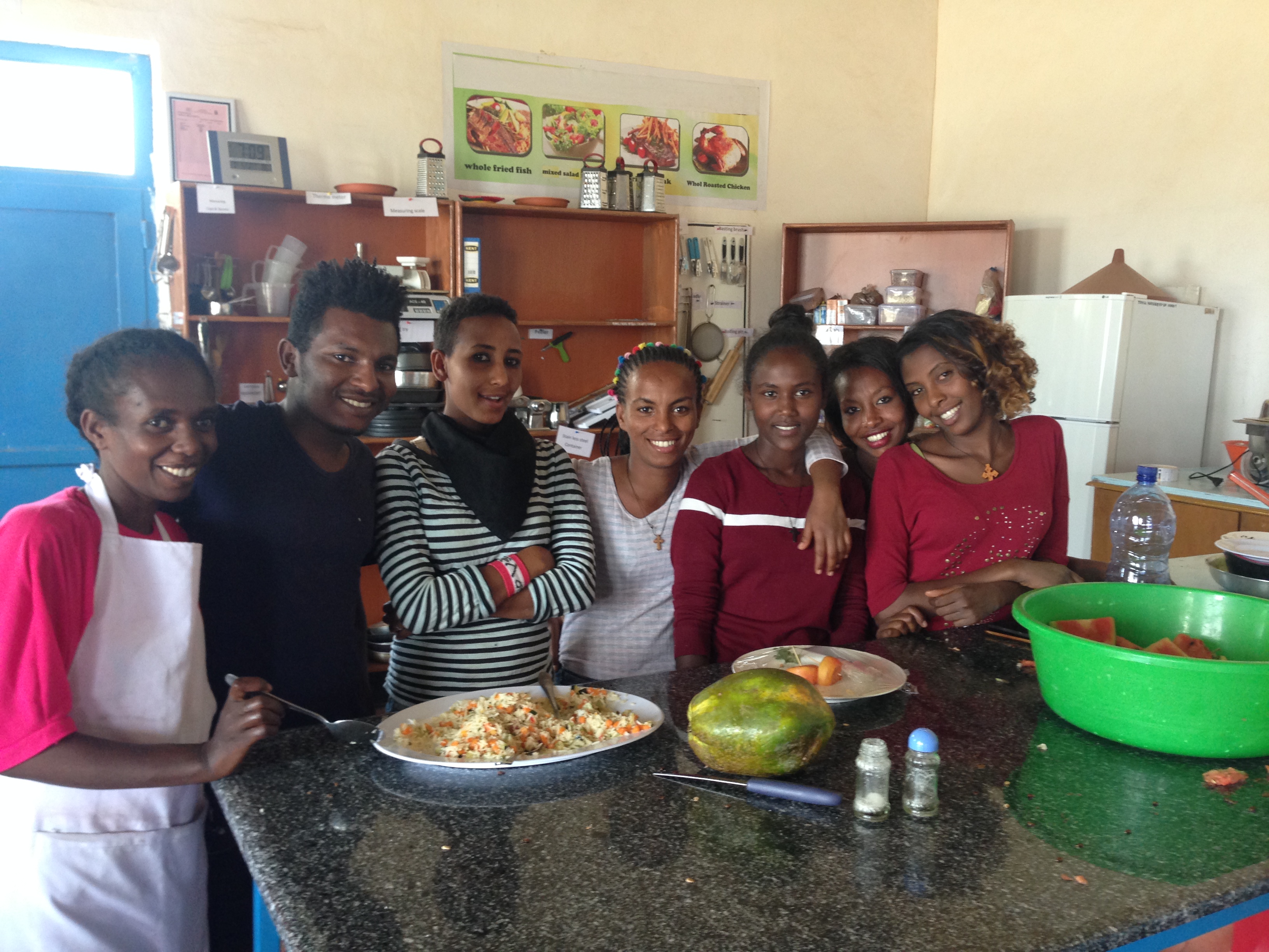 hospitality training class in school kitchen